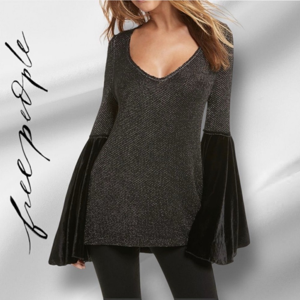 Free People Celestial Velvet Bell-Sleeve Tunic Sweater